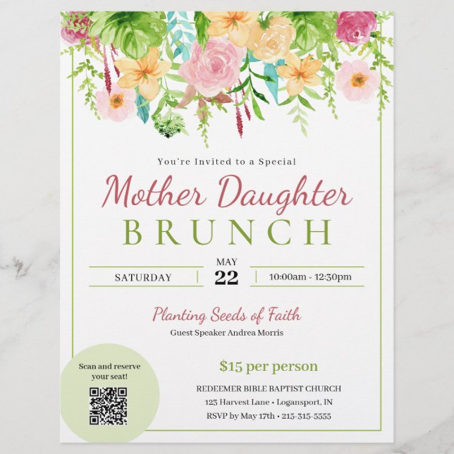 Spring Floral Mother Daughter Church Brunch Flyer (Vorne)