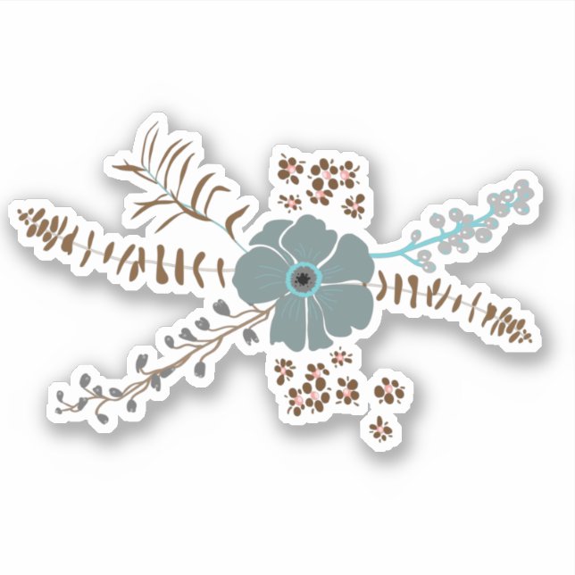 Spring Floral Motif Aquamarin Brown Gray Whimsical Aufkleber (Vorderseite)