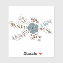Spring Floral Motif Aquamarin Brown Gray Whimsical Aufkleber