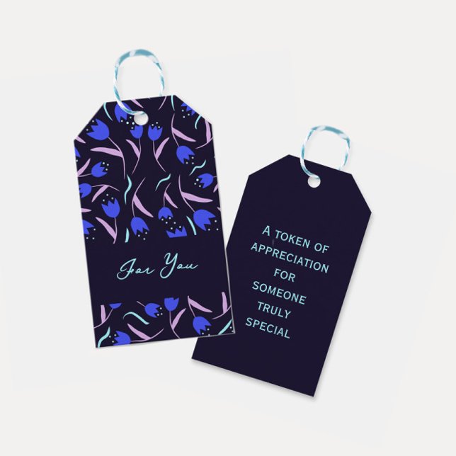 Spring Floral Pattern Dark Blue Geschenkanhänger (Von Creator hochgeladen)