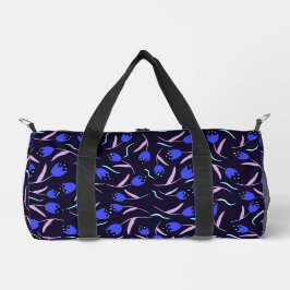 Spring Floral Pattern on Dark Blue Background Duffle Bag