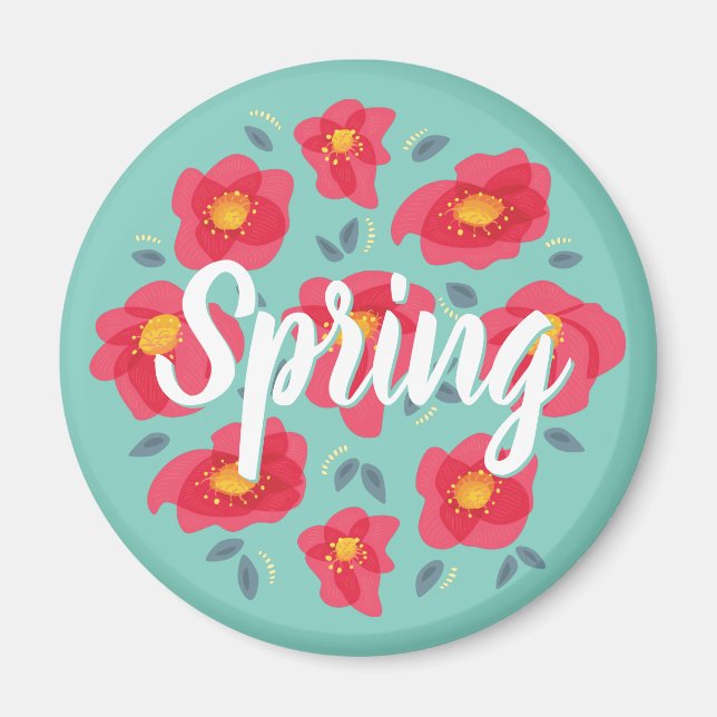 Spring Floral Pattern Pink Petals Custom Text Magnet (Vorne)