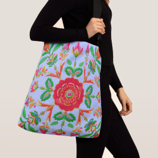 Spring Floral Print Crochet Effect Tragetaschen Mit Langen Trägern