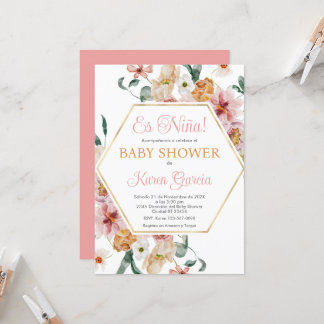 Spring Floral Spanish Baby Shower Girl Einladung