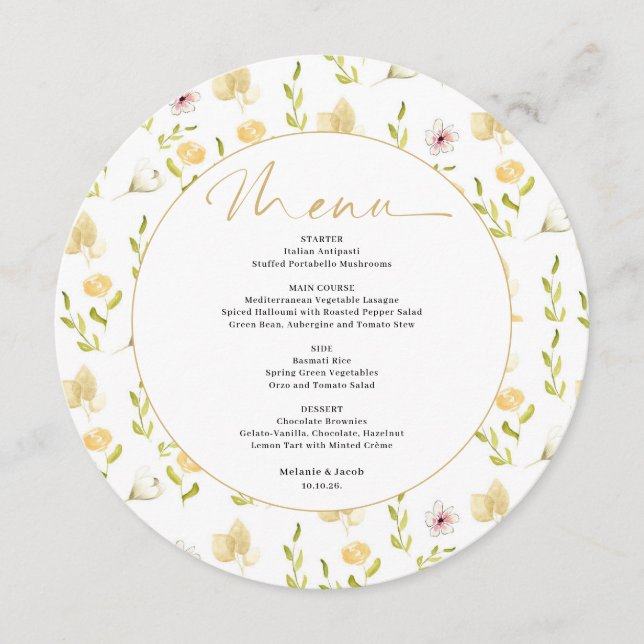 Spring Floral Wedding Flat Menu (Devant)