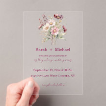 Spring Floral Wine Acrylic Wedding Invitation