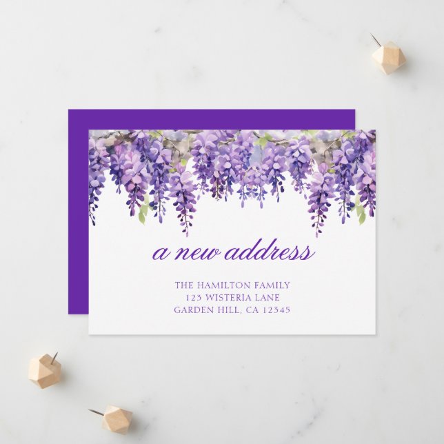 Spring Floral Wisteria Neue Adresse Ankündigung (Vorderseite/Rückseite Beispiel)