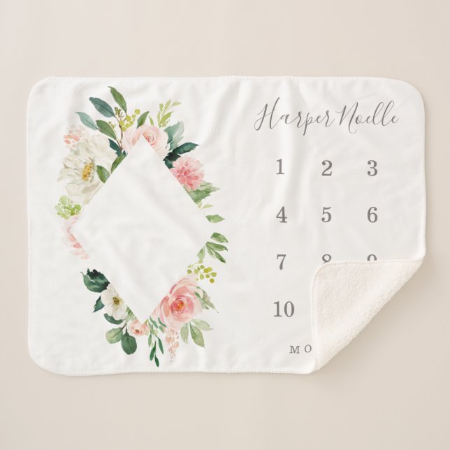 Spring Florals Diamond Baby Milestone Sherpadecke (Vorderseite (Horizontal))