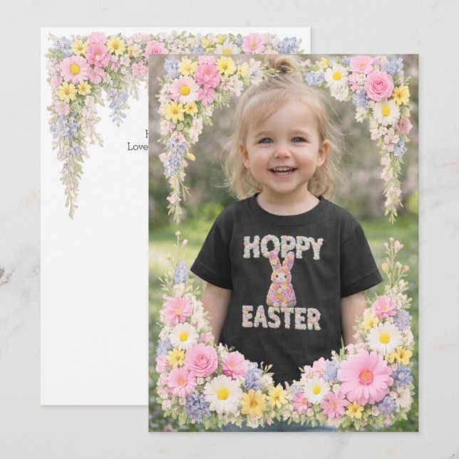 Spring Flower Happy Easter Personalized Photo Einladung (Vorne/Hinten)