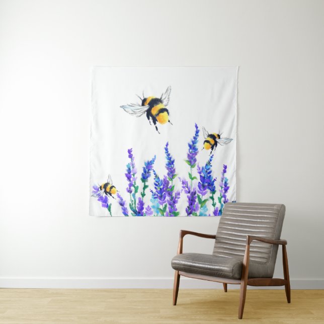 Spring Flowers and Bees Flying Tapestry Wandteppich (Beispiel)