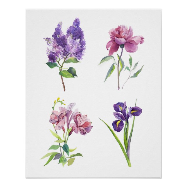 Spring Flowers Botanical Watercolor — Floral Study Poster (Vorderseite)