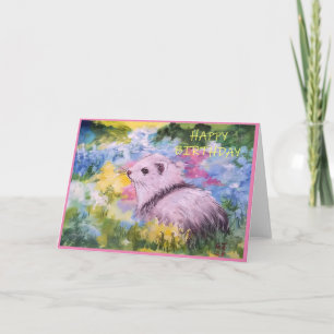 Spring Flowers & Ferret Blank Greeting Cards Dankeskarte