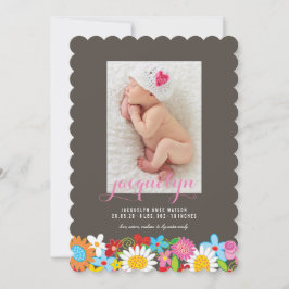Spring Flowers Garden Baby Girl Birth Ankündigung