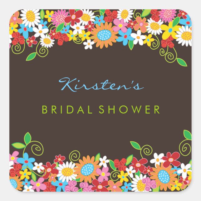 Spring Flowers Garden Brautparty Wedding Party Quadratischer Aufkleber (Vorderseite)