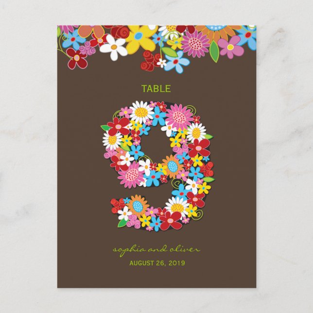 Spring Flowers Garden Wedding Party Tischnummer (Vorderseite)