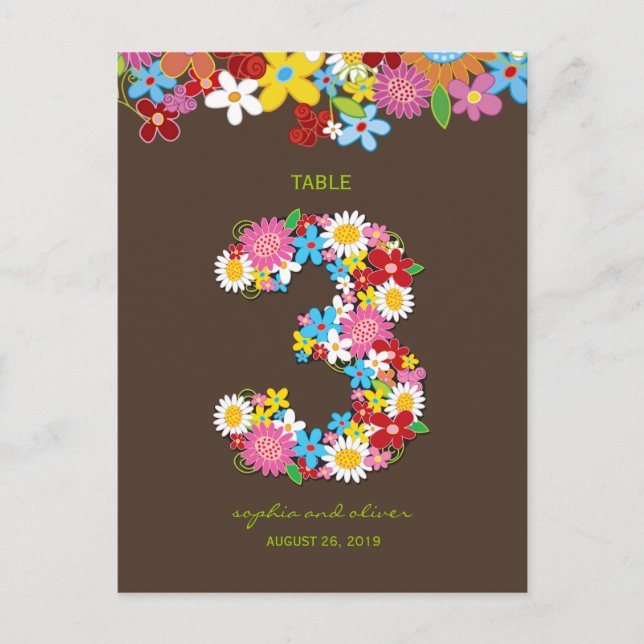 Spring Flowers Garden Wedding Party Tischnummer (Vorderseite)