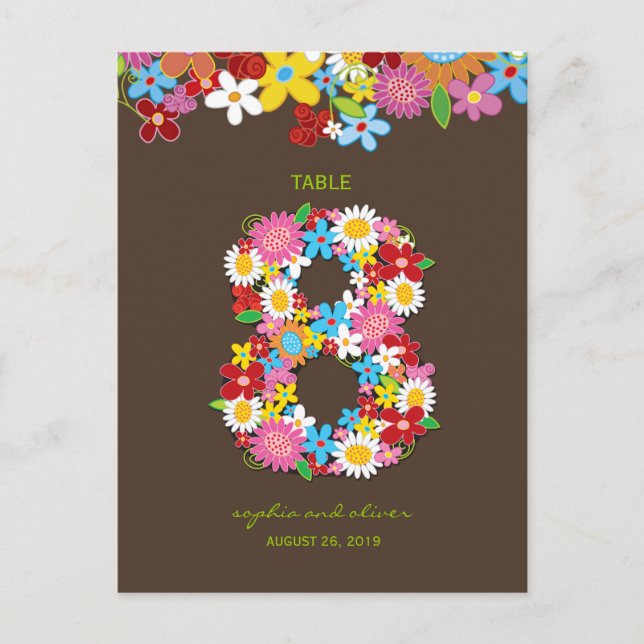 Spring Flowers Garden Wedding Party Tischnummer (Vorderseite)