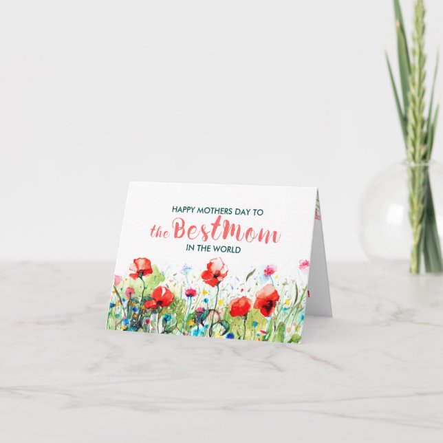 Spring Flowers Happy Mother Day Best Mom Text Karte (Vorderseite)