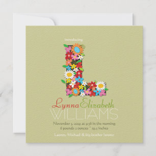 Spring Flowers Monogram Baby Girl Foto Birth Ankündigung