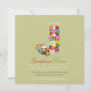 Spring Flowers Monogram Baby Girl Foto Birth Ankündigung