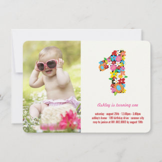 Spring Flowers One Baby Girl Erstes Geburtstags-Fo Einladung