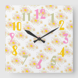 Spring Flowers (pink/yellow) Quadratische Wanduhr