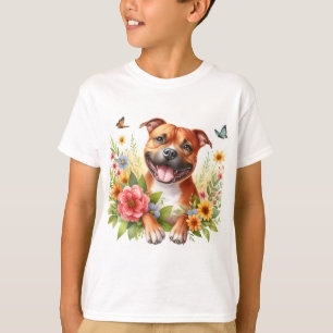Spring Flowers Red Staffordshire Bull Terrier - T-Shirt