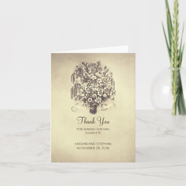 Spring Flowers Vintage Wedding Vielen Dank Dankeskarte (Vorderseite)