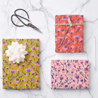 Spring Flowers Yellow Pink purp Botanical  Floral  Geschenkpapier Set