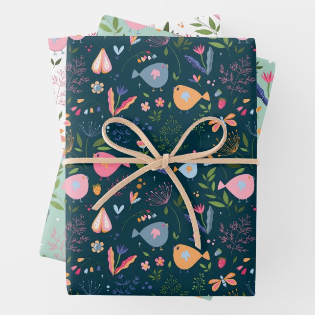 Spring Folk Art Gift Wrap Geschenkpapier Set (Beispiel)