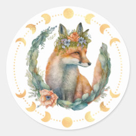 Spring Fox Moon Phase Runder Aufkleber