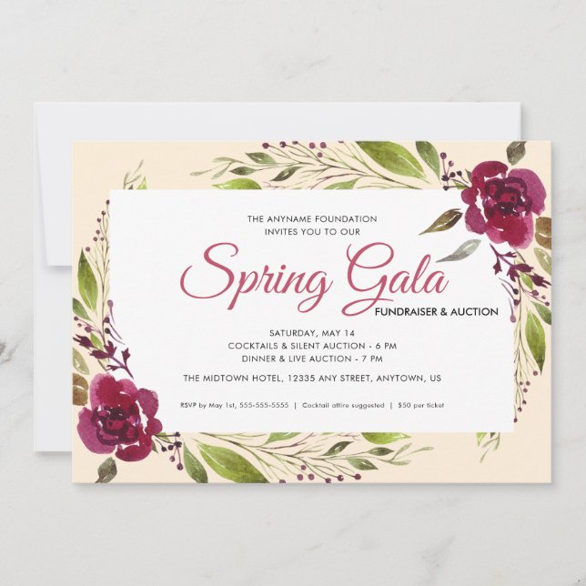Spring Gala Fundraiser Watercolor Floral Einladung (Vorderseite)