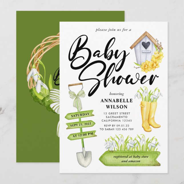Spring Garden Baby Dusche Einladung (Vorne/Hinten)