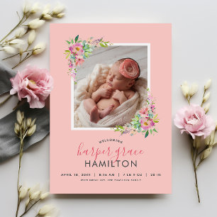 Spring Garden Baby Girl Foto Geburtserklärung Ankündigung