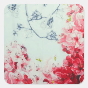 Spring Garden Butterfly Burgundy Bloral Bloom Quadratischer Aufkleber