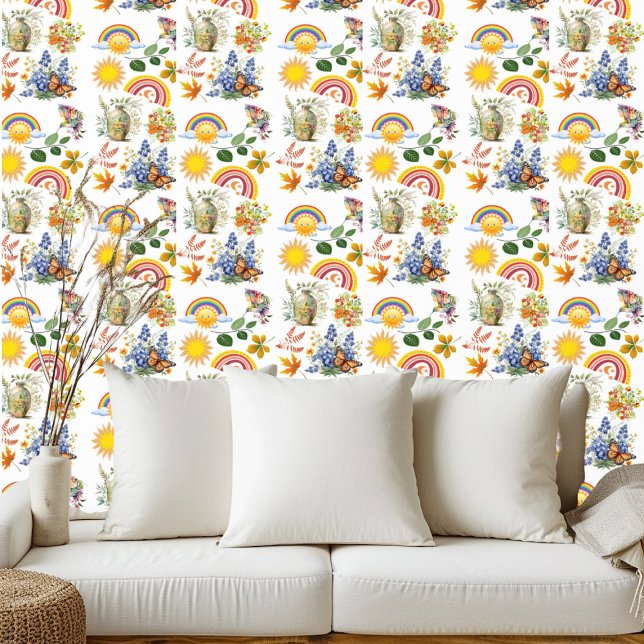 Spring Garden Butterfly Regenbogen Sonnenschein Gr Tapete (Spring Garden Butterfly Rainbow Sunshine Greenery Wallpaper)