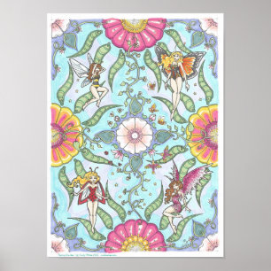 Spring Garden Faige Bug Fantasy Art Mandala Poster