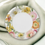 Spring Garden Floral Stylish Party Pappteller<br><div class="desc">A bright and sunny garden floral party plate perfect for spring celebrations, bridal showers, garden parties, birthday parties and more. Flowers include daffodils, narcissus, ranunculus and other mixed spring florals and greenery. Other matching products available in this design for your event. Plates are available in 2 sizes: shown here in...</div>