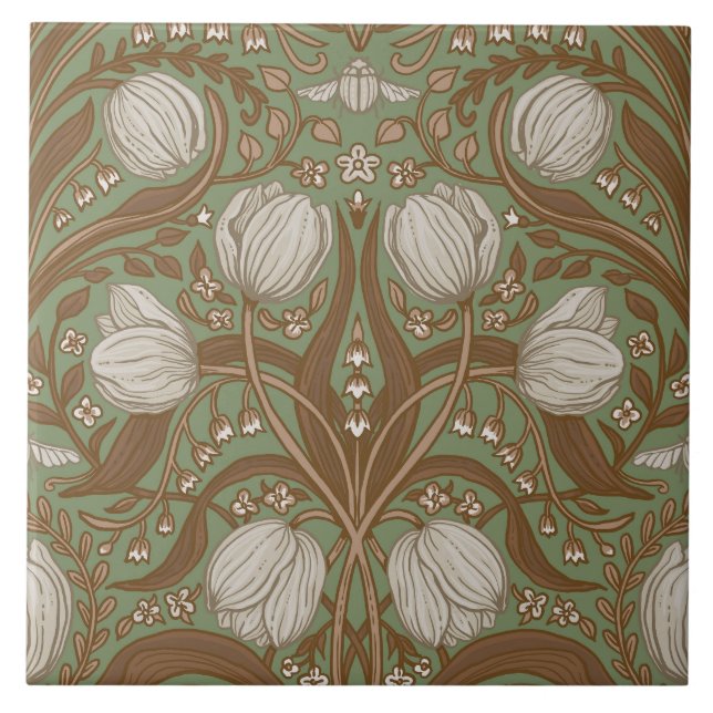 Spring Garden flowers on sage Fliese (Vorderseite)