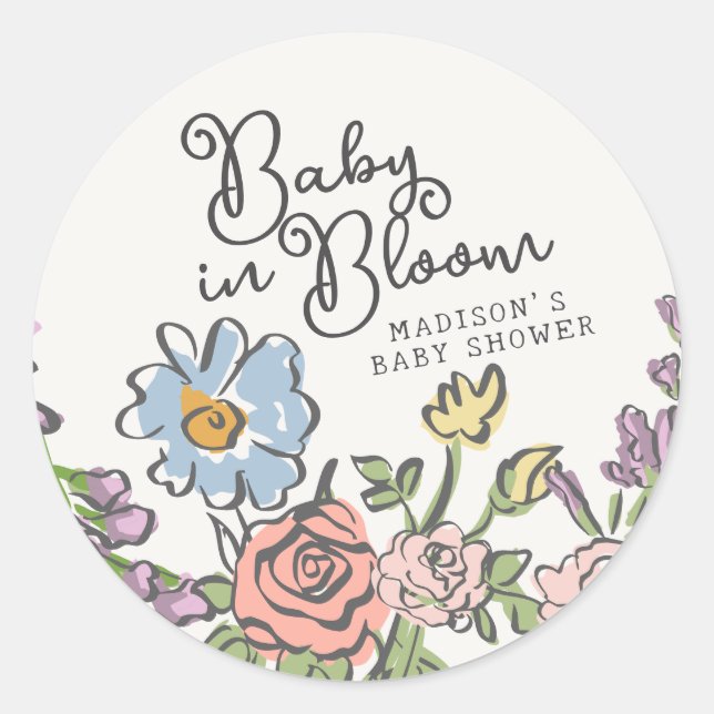 Spring Garden Party Pastel Floral Baby Dusche Runder Aufkleber (Vorderseite)