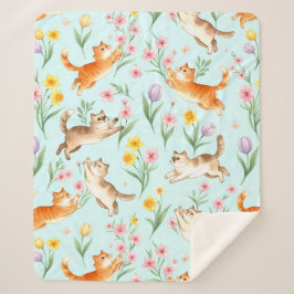 Spring Garden Romp – Playful Cats & Blossoms Sherpadecke