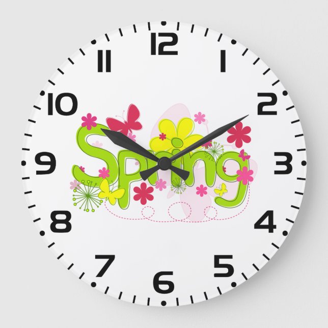 Spring Garden Typography Flowers Butterflies Große Wanduhr (Vorderseite)