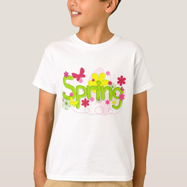 Spring Garden Typography Flowers Butterflies T-Shirt (Vorderseite)