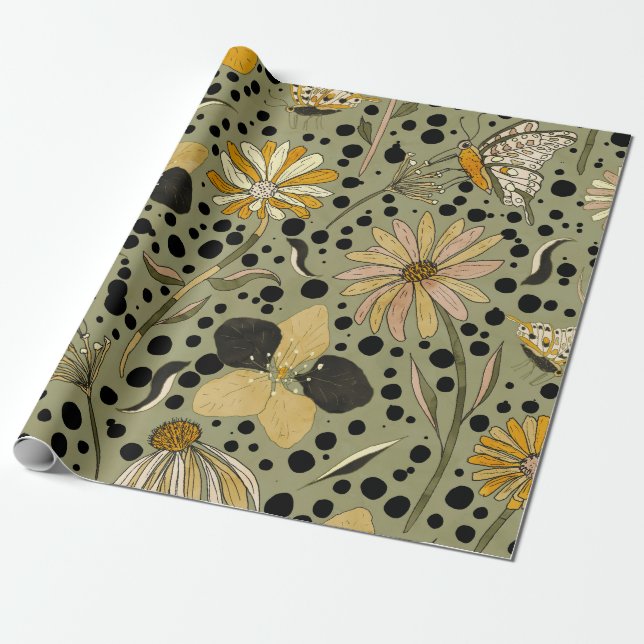 Spring Garden with Flowers and Butterflies Geschenkpapier (Ungerollt)