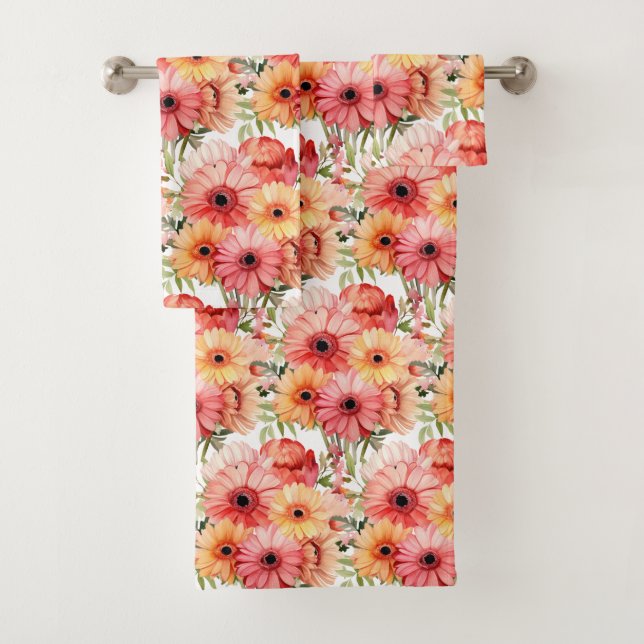 Spring Gerbera Daisy Daisies Blume Handtuch Set (Insitu)