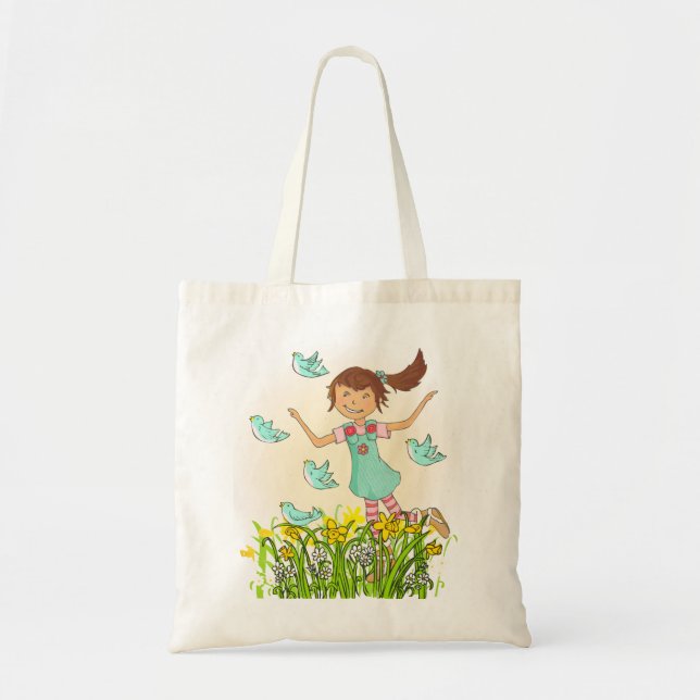 Spring girl chasser les oiseaux sac d'art pêche &  (Devant)