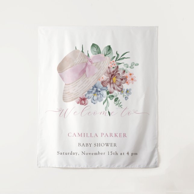 Spring Girl Garden Hat Baby Dusche Begrüßungszeich Wandteppich (Vorderseite)
