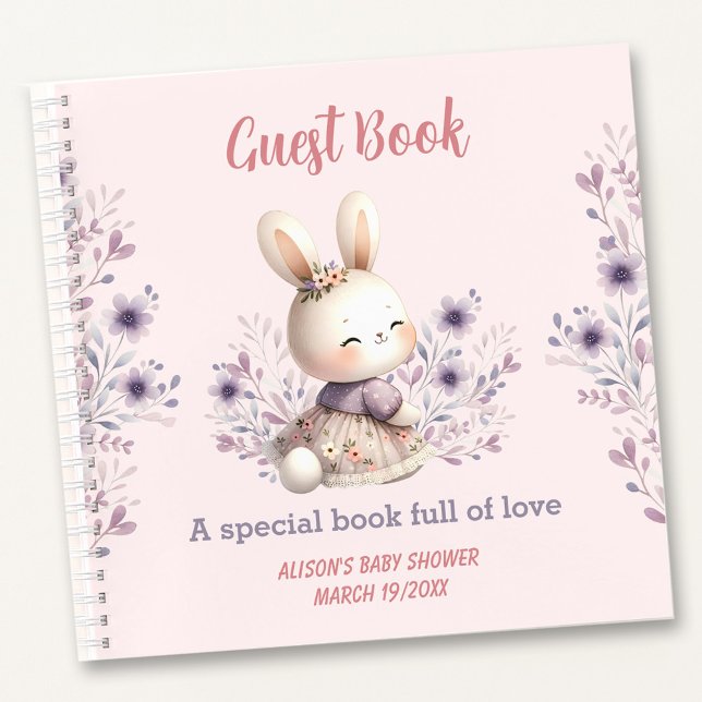 Spring Girl Pink Lila Baby Showbook Notizbuch (Spring Girl Pink Purple Baby Shower Guest Book)