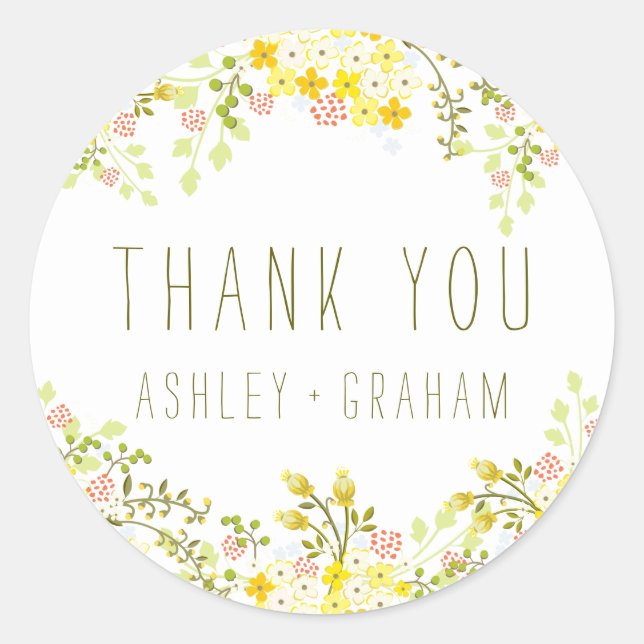 Spring Glory Floral Wedding Personalisiert Danke Runder Aufkleber (Vorderseite)