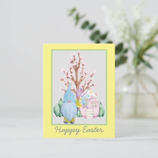 Spring Gnome Zuhause Happy Oaster Card Postkarte (Stehend Vorderseite)